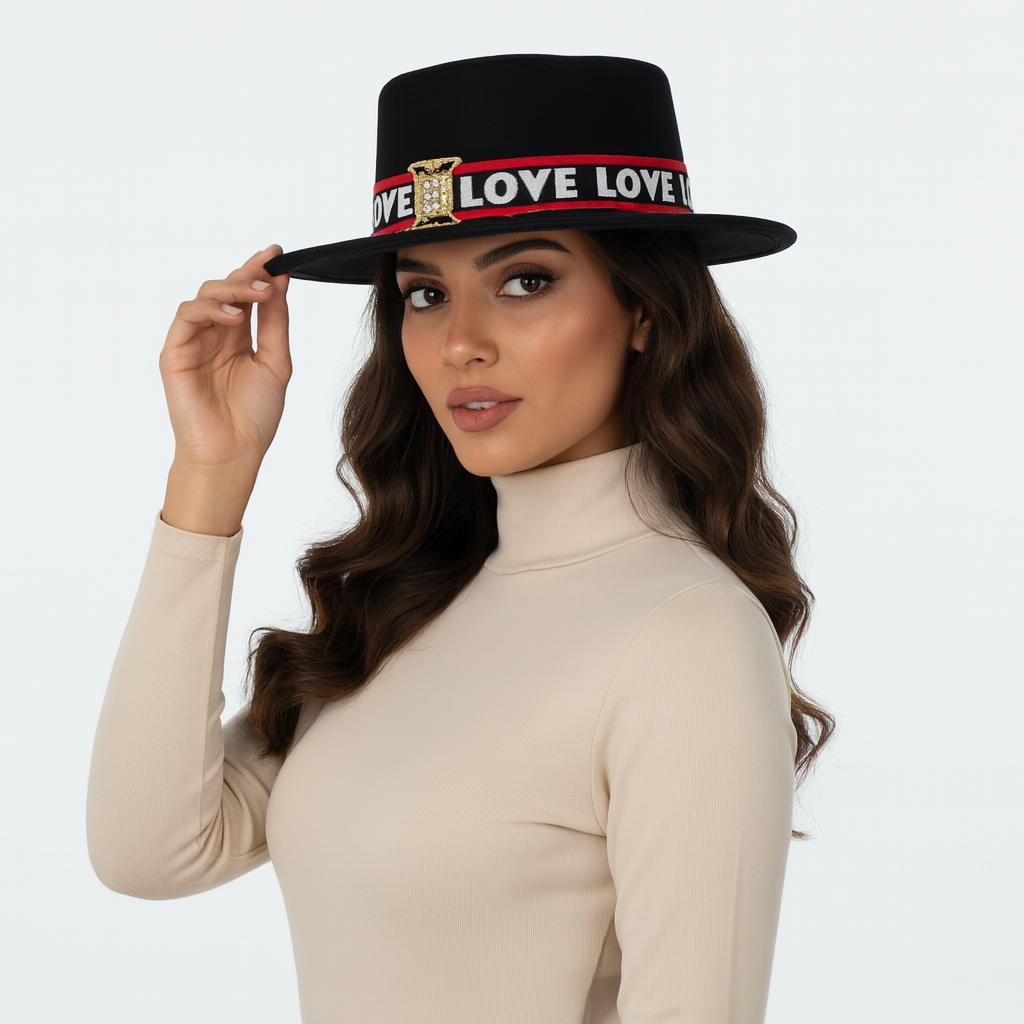 Love Bytes — wool felt fedora by Left Turn Hat Co, band detail close-up