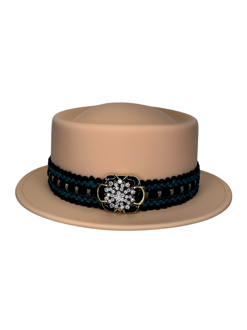 MOSSANT Cosmic Wool Felt Celestial Embellished Layered Band Wide Brim Fedora Hat Wide Brim Purple Fedora With Leather Trimming Band main image 2
