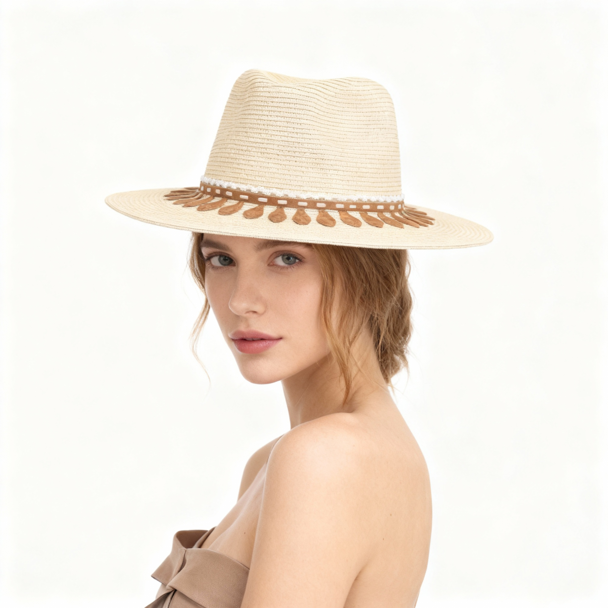 Kiss The Sky — handcrafted straw fedora by Left Turn Hat Co, styled on model