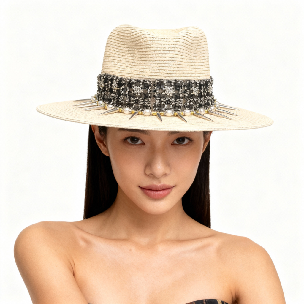 Do Not Touch — handcrafted straw fedora by Left Turn Hat Co, styled on model