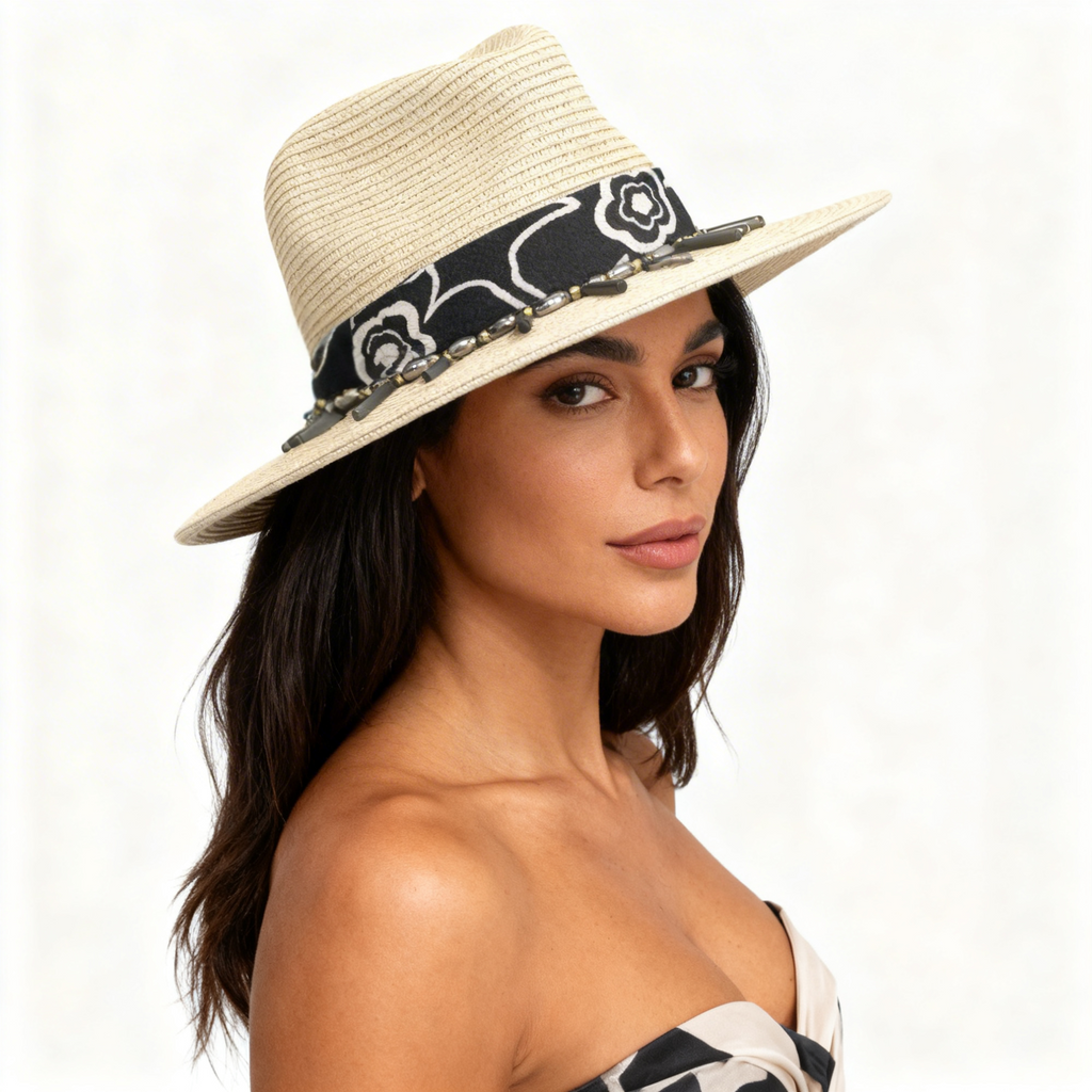 First Class — handcrafted straw fedora by Left Turn Hat Co, band detail close-up