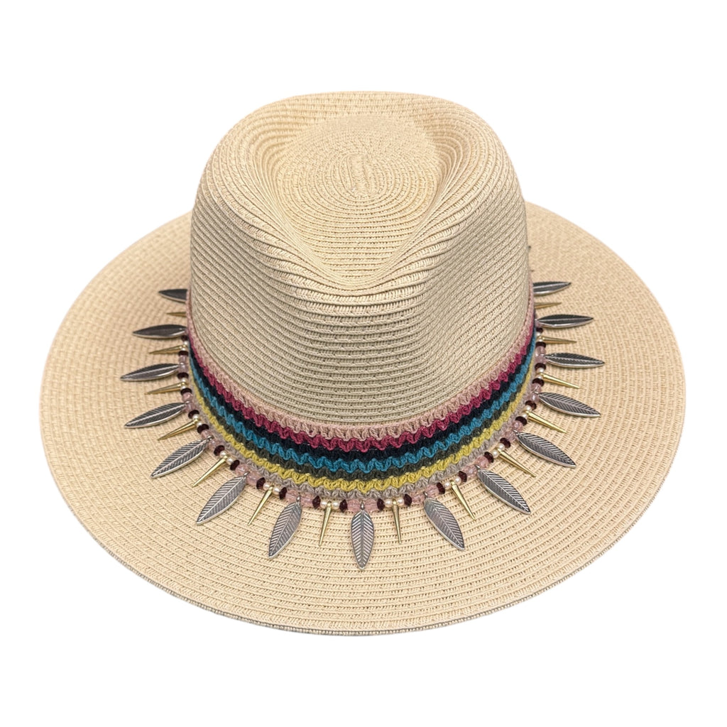 It's Summer Somewhere — handcrafted straw fedora by Left Turn Hat Co, band detail close-up