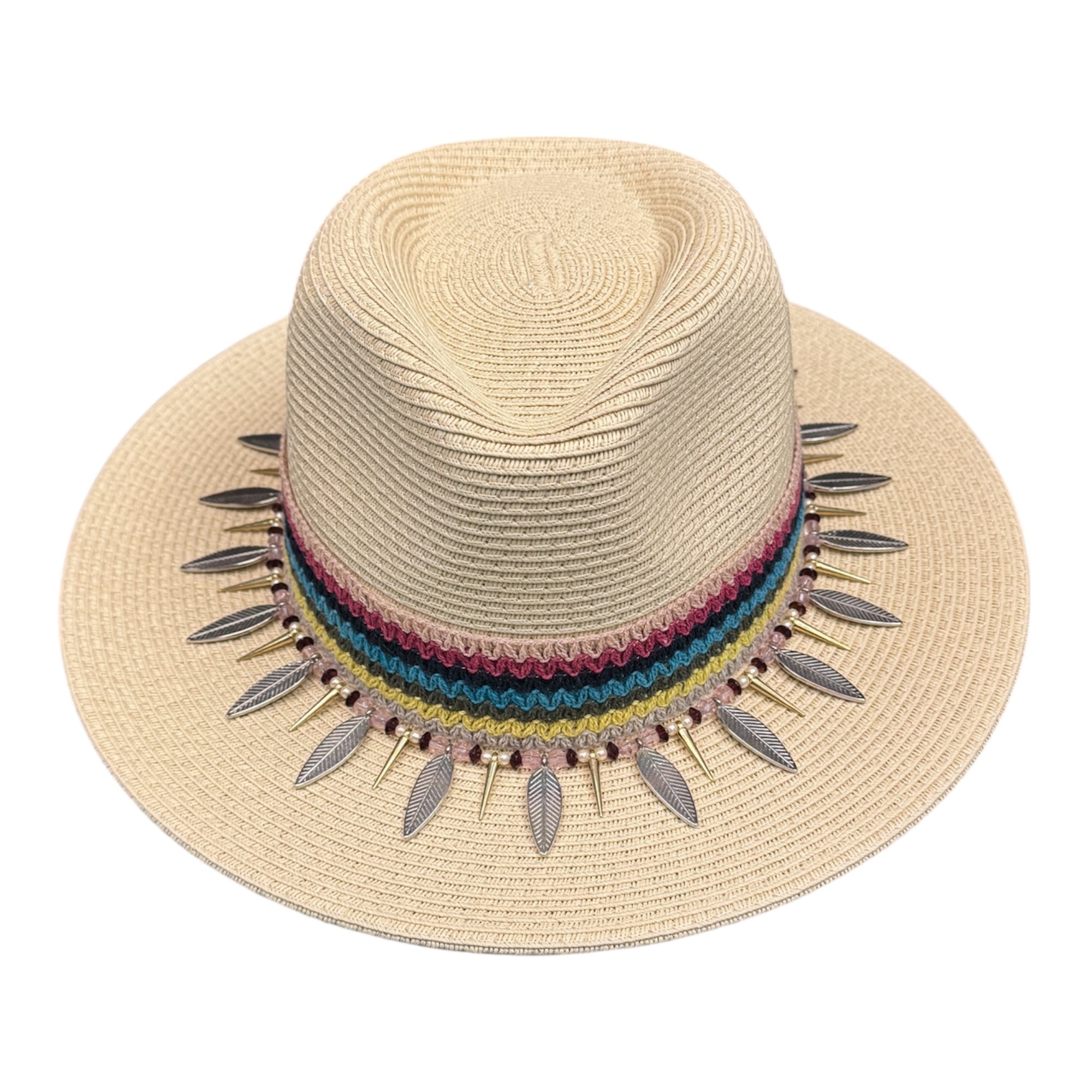 It's Summer Somewhere — handcrafted straw fedora by Left Turn Hat Co, band detail close-up