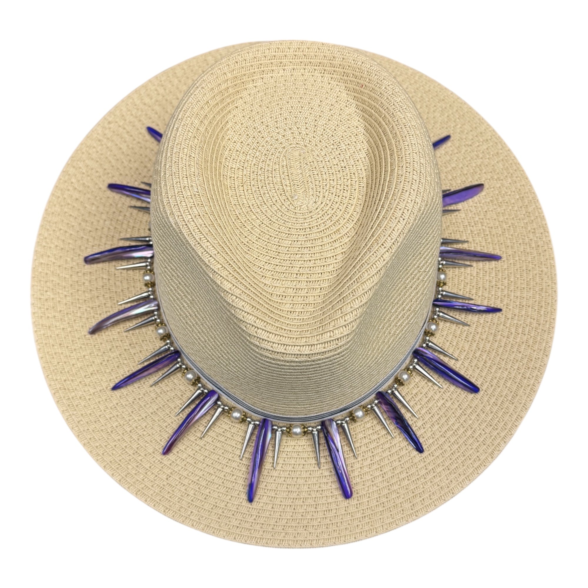 Spike My Sunshine — handcrafted straw fedora by Left Turn Hat Co, alternate angle