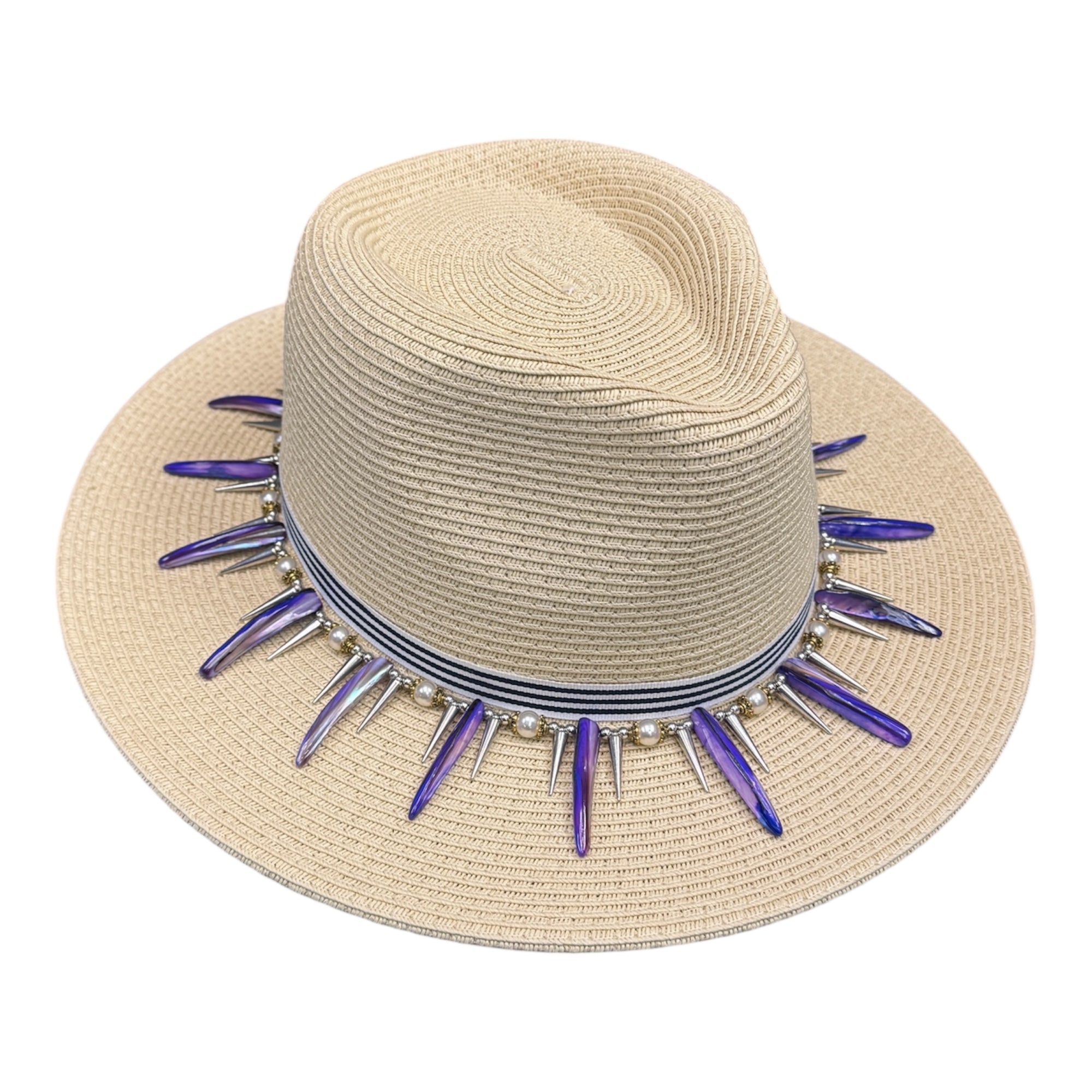 Spike My Sunshine — handcrafted straw fedora by Left Turn Hat Co, band detail close-up