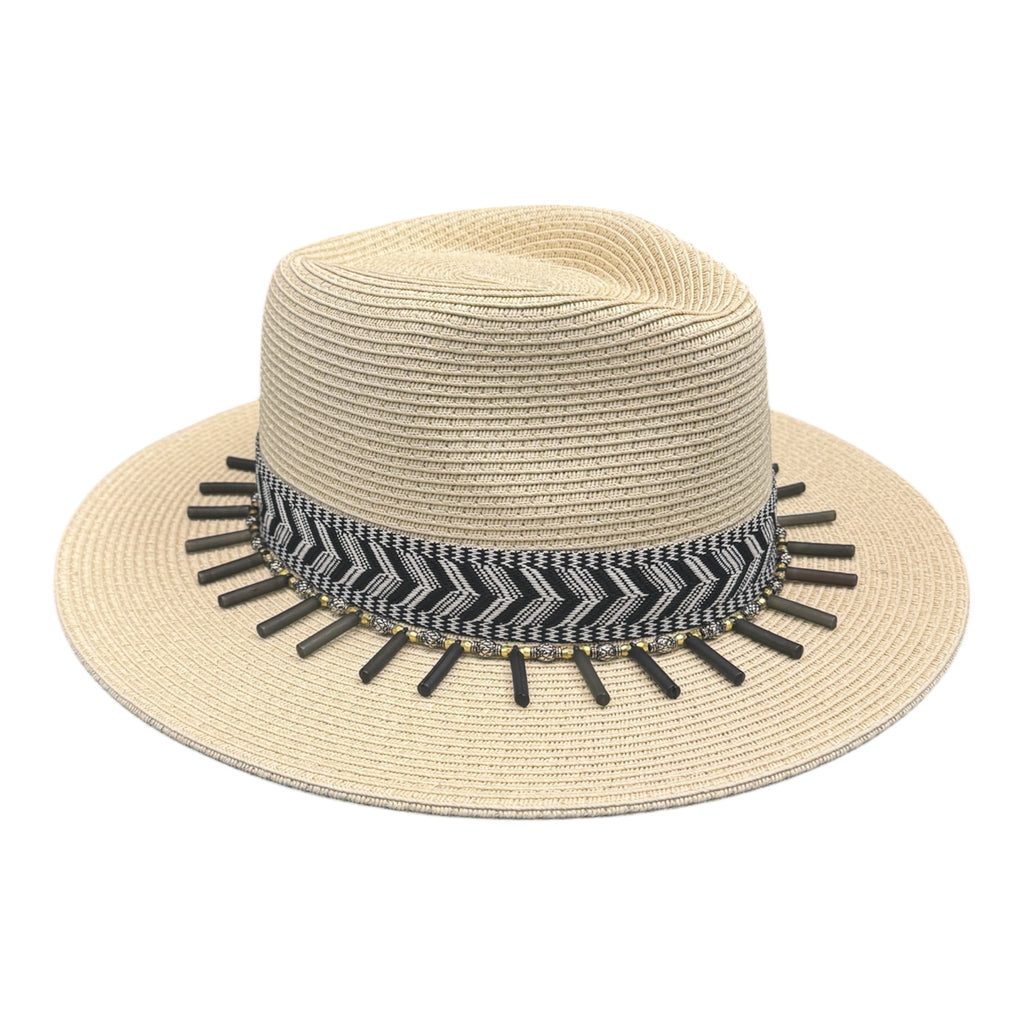 Born Wild — handcrafted straw fedora by Left Turn Hat Co, band detail close-up