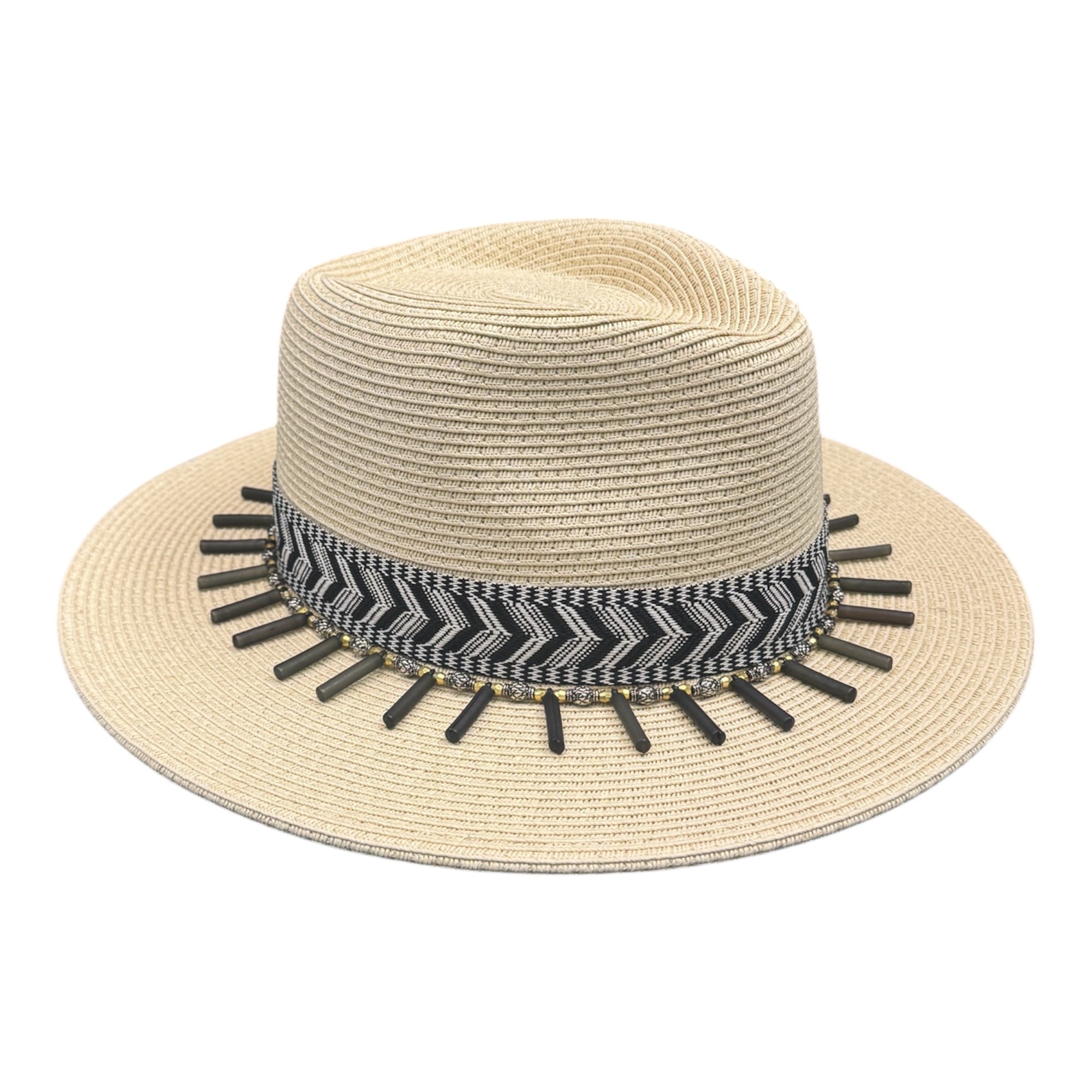Born Wild — handcrafted straw fedora by Left Turn Hat Co, band detail close-up