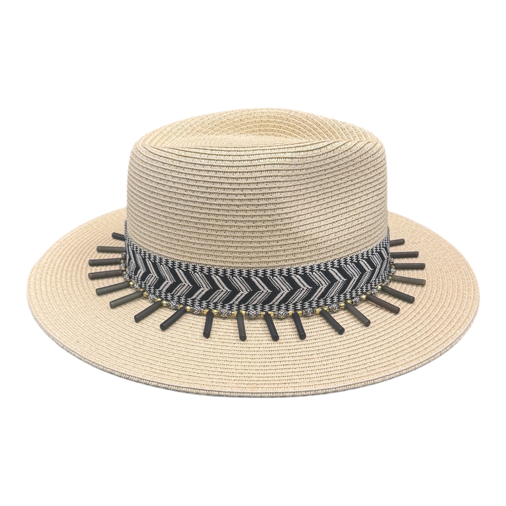 Born Wild — handcrafted straw fedora by Left Turn Hat Co, styled on model