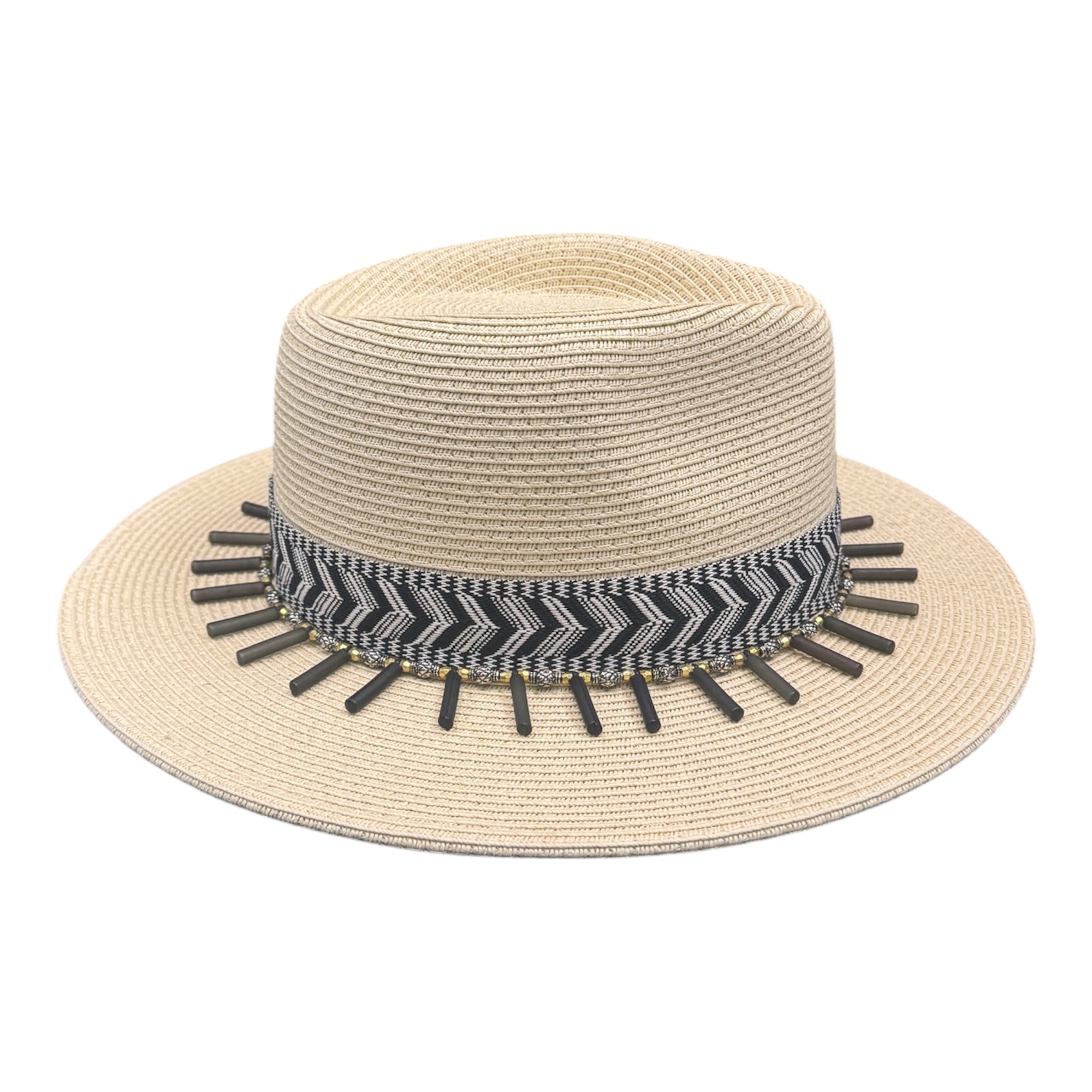 Born Wild — handcrafted straw fedora by Left Turn Hat Co, styled on model