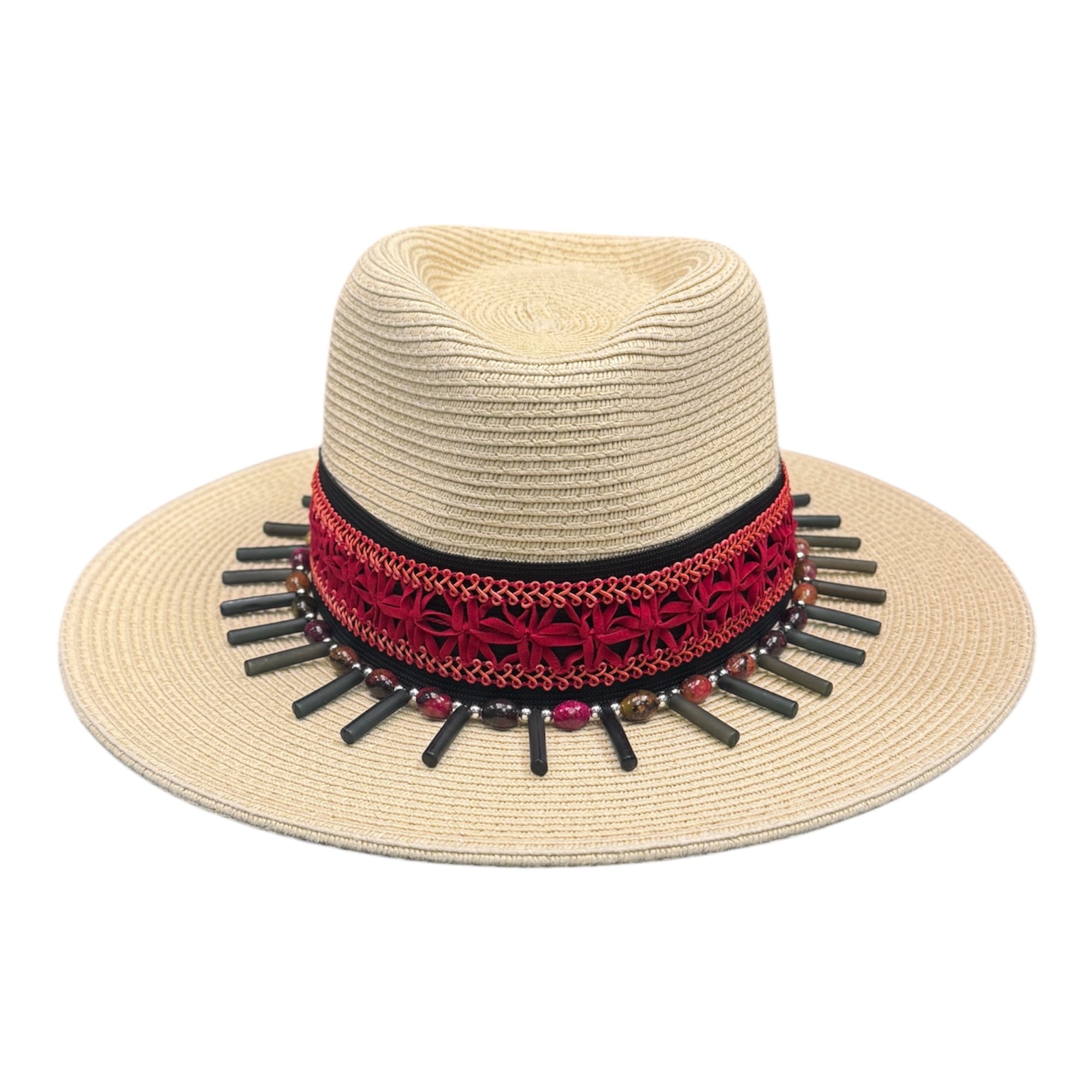 Quiet Storm — handcrafted straw fedora by Left Turn Hat Co, front view