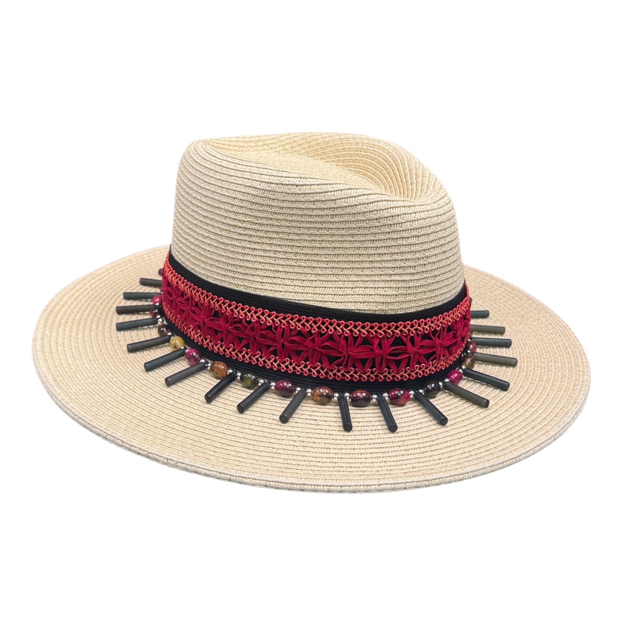 Quiet Storm — handcrafted straw fedora by Left Turn Hat Co, band detail close-up