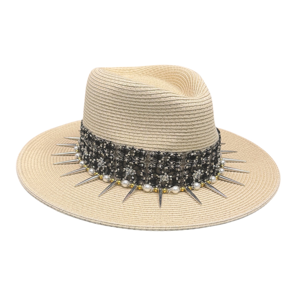 Do Not Touch — handcrafted straw fedora by Left Turn Hat Co, side profile