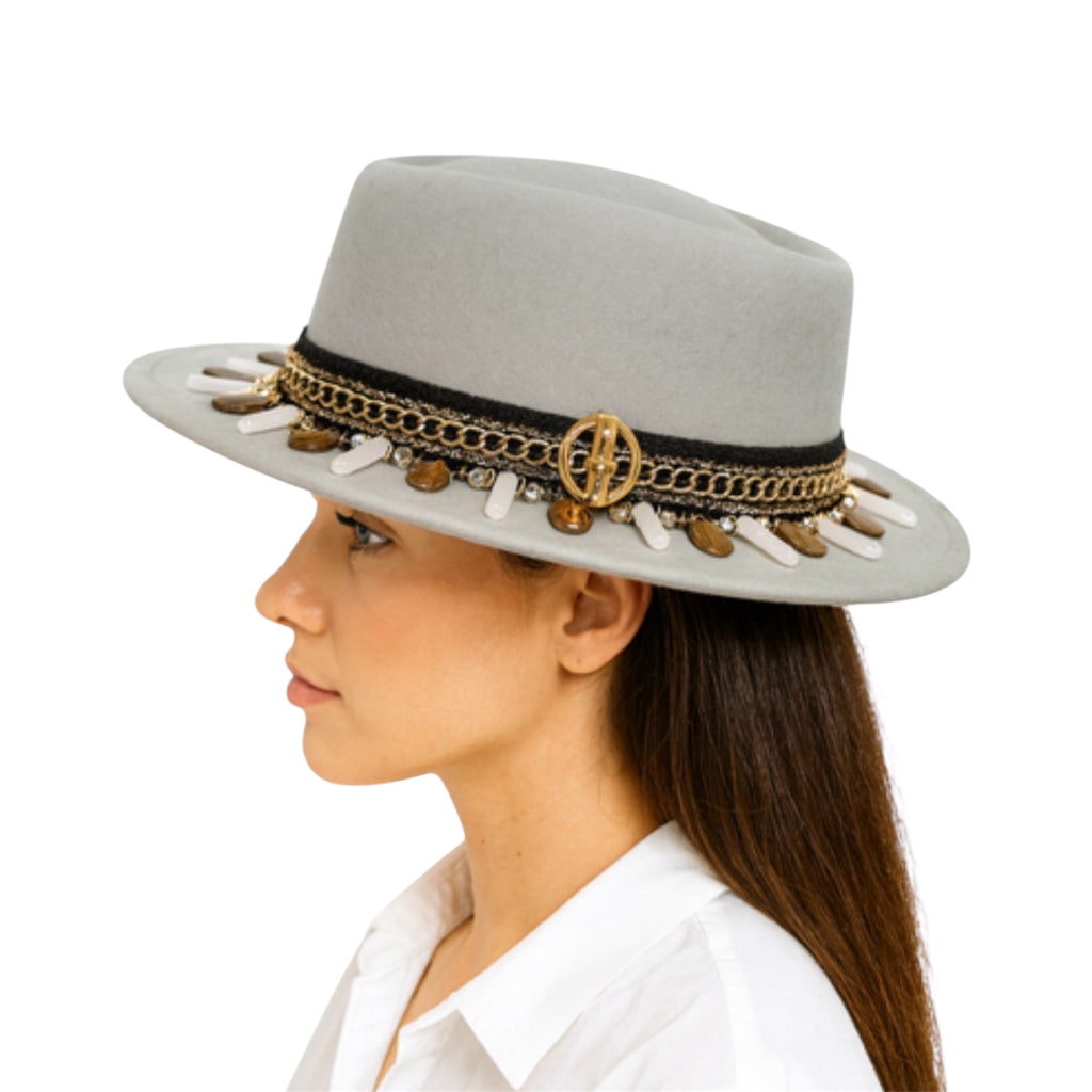 Check Me Out — wool felt fedora by Left Turn Hat Co, band detail close-up